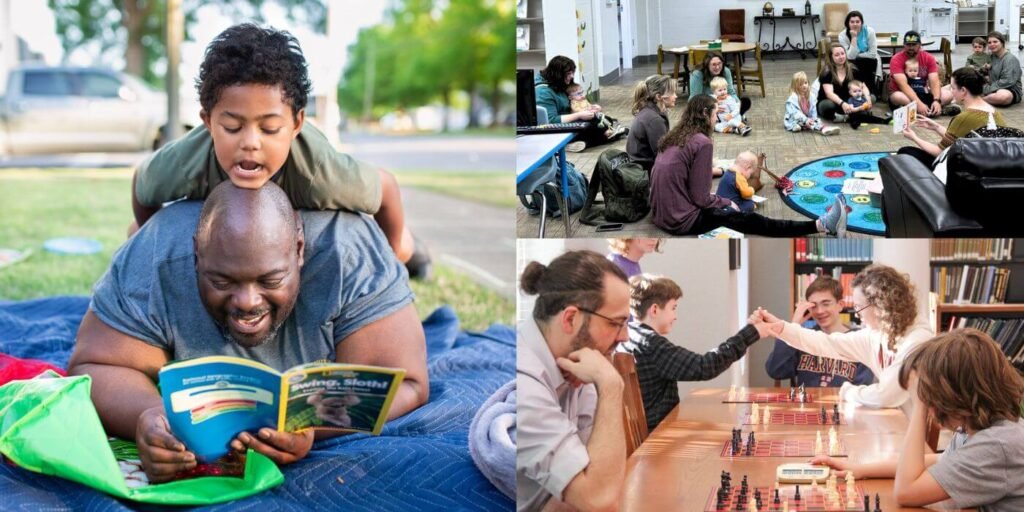 Collage of photos of people of all ages using Alabama libraries.
